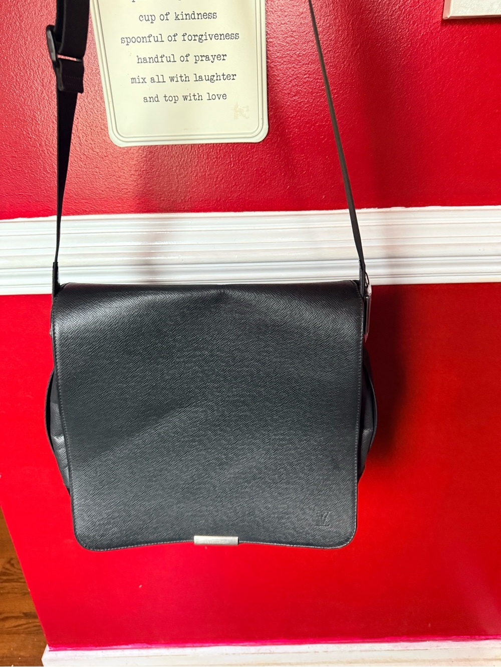 Louis Vuitton Black Leather Messenger Bag